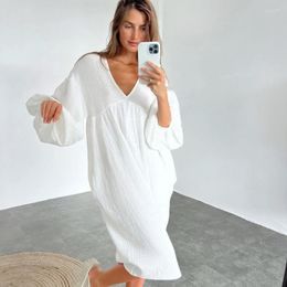 Women's Sleepwear 2-layer Cotton Loose V-neck Long Sleeves Sleep Robes Dresses Pregnant Women Clothing Autumn Loungewear