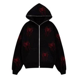 Women s Hoodies Sweatshirts s Red Spider Print Y2k Women Zip Up Long Sleeve Oversized Black Hoodie Gothic Punk Fashion Casual 230325