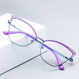 Sunglasses Frames Gmei Design Blue Light Blocking Women's Cat Eye Metal Glasses Frame Female Anti Radiation Protection Eyeglasses 3038 230325
