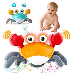 Electric/RC Animals Light Up Electric Escape Crab Toy Learn Climb Walking Crab Rechargeable Electric Pet Crawling Musical Toys Educational Kid Gifts 230325