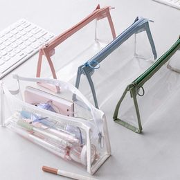 Colour Transparent Pencil Cases Estuches Stationery Phone Case Bag Pencilcase Waterproof Cosmetic Makeup School Supplies