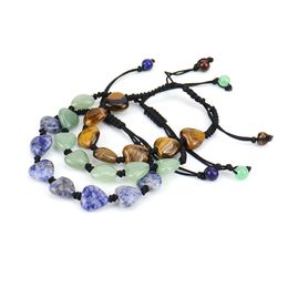 Natural Crystal Stone Handmade Rope Braided Heart Charm Bracelets Fashion Yoga Beaded Jewellery For Women Men