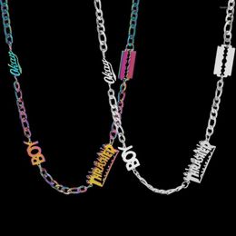 Pendant Necklaces Trendy Hip Hop Stainless Steel Necklace Men's Women's Colorful Blade Flame Letter Quenching Jewelry