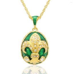 Pendant Necklaces Slide Charm Blue Green Red Iris Flower Crystal Fabe Egg Shaped Necklace Jewelry Valentine's Day Gift