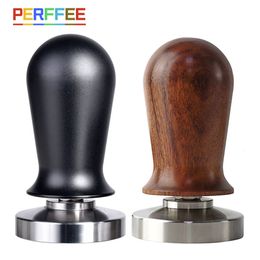 Tampers Calibrated Espresso Coffee Tamper 30lb Spring Loaded Elastic Coffee Tamper AluminumWooden Stainless Steel Coffee Powder Hammer 230324