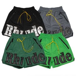 Mesh Rhude Fabric Patchwork Embroidered Letters Men's Summer Breathable Multi Pocket Popular Sports Shorts