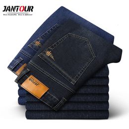 Mens Jeans Brand Straight Elastic Cotton Men Fashion Business Classic Style Jean Denim Pants Trousers Big Size 35 40 42 44 230324
