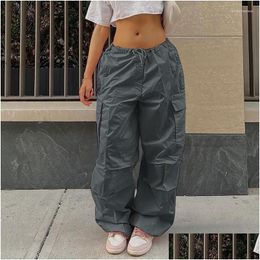 Women'S Pants Capris Y2K Oversized Dstring Low Waist Parachute Loose Fit Sweat Trousers Women Jogger Cargo Streetwear Outfits Drop Dhqlq