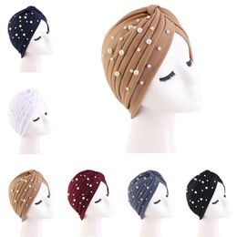 2023 Solid Folds Pearl Muslim Indian Turban Scarf Women Islamic Inner Hijab Caps Arab Wrap Head Femme Musulman Turbante Mujer