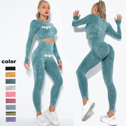 Active Sets Seamless Women Yoga Clothing Gym Set Workout Crop Top Fitness Push Up Leggings Sport Wear Suits