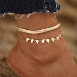Anklets Gold Colour Snake Chain Triangular Anklet For Women Girls Adjustable Summer Double Layer Mother's Day Gifts Jewellery
