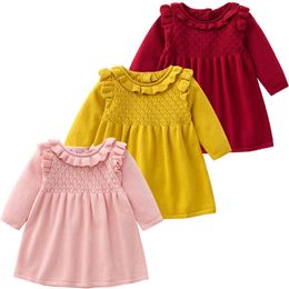 Girl's Dresses Baby Girls Long Sleeve Knitwear Infant Child Autumn Winter Cotton Wool Sweater Ruffle Clothes Christmas Y2303