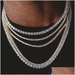 Jewellery Mens Hiphop Iced Out Chains Diamond One Row Tennis Chain Hip Hop Necklace M 4Mm Sier Rose Gold Crystal Drop Delivery Dhulf