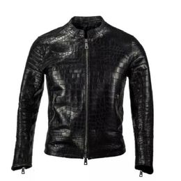 Men's Leather Faux Men Real Emboss Jacket Biker Motorcycle Black Alligator 230324