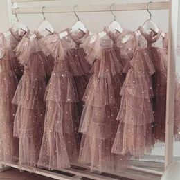 Girl's Dresses 2023 New Sequin Summer for Girls Tulle Layered Kids Birthday Party Star Printing Children Holiday Casual Wear Y2303