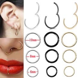 Nose Rings Studs 6810mm Stainless Steel Hoop Women Ear Piercing Geometric Torus Ring Simple Punk Girl Sexy Body Jewelry 230325