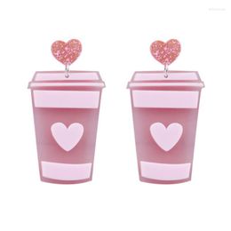 Dangle Earrings & Chandelier Fashion Pink Heart Cup Acrylic For Women Lovely Korean Glitter Peach Long Party Jewellery GiftsDangle Mill22