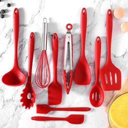 Cookware Parts Silicone Cooking Utensils Set Non-Stick Spatula Shovel soup spoon Handle Cooking Tools Set BPA Free Kitchen Tool Accessories 230324