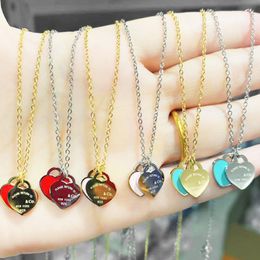 Titanium Steel Heart Pendant Necklace with Stamp Women Double Heart Letter Chain Necklaces Gift for Love