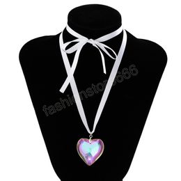 Sweet Big Heart Pendant Necklace For Women Girls Fashion Korean White Black Rope Chain Statement Necklace Jewellery