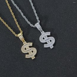 Pendant Necklaces ZHUMAN Fashion Hip Hop Dollar Symbol Large Couple Style Copper Inlaid Zircon Necklace Trendy Jewelry Gifts For Lovers