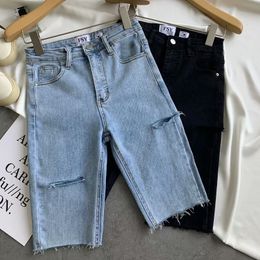 Women's Shorts Jeans Shorts Women Summer Outfits Skinny Ripped Holes Denim Short High Waist Ladies Streetwear Bottoms Fashion Blue Black 230325