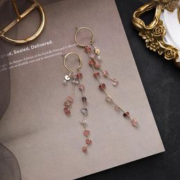 Stud Earrings SJVSE-12 Bohemian Handmade Colourful Irregular Stone Tassel Long Drop For Women Fashion Statement Dangle Pendientes