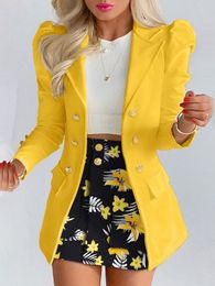 Two Piece Dress Skirt Suits Spring Summer Printed Princess Sleeve Short Commuting Slimfitting 2 Blazer and Jackets Coats 230324