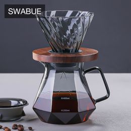 Coffee Philtres Glass Diamond Coffee Pot Sharing Pot Philtre Cup Set Household Hand-brewed Pour Over Glass Makers Server Dripper Grey 230324