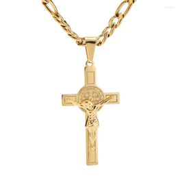 Pendant Necklaces Gold Plated Stainless Steel 28 50mm Fashion Crucifix Jesus Cross Pendants Necklace For Men Jewelry Findings 24''