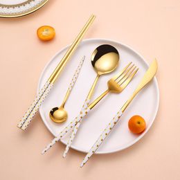 Dinnerware Sets 5Pcs/set Stainless Steel Spoon Chopsticks Steak Knife And Fork Creative Polka Dish Set El Tableware Wholesale