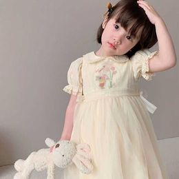 Girl's Dresses Dress A-line Knee Length Turn-down Collar Full Sleeve Pullover Embroidery Floral Sweet Fashion Comfortable Autumn Girls