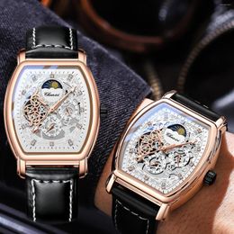 Wristwatches Men Wrist Mechanical Watch Fashion Luxury High Quality Moon Phase Automatic Skeleton Leather Strap Wristwatch