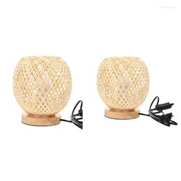 Table Lamps Bamboo Rattan Lamp Japanese Style Bedside Desk Bedroom Diy Decoration