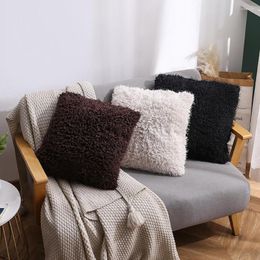 Pillow Solid Colour Plush Cover Throw Case For Sofa Car Home Decorative Pillowcase Black White Decoration