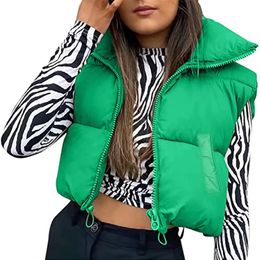 Women's Vests Women Autumn Winter Warm Waistcoat Sleeveless Stand Collar Double Sided Puffer Outwear Solid Color Fashion Streetwear 220325