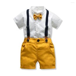 Clothing Sets Born Baby Boys White T-shirt Bibs Pants 2pcs Bow Tie Decor Suspender Suits Summer Fashion Boy