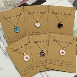 Romantic Sweet Cute Colorful Heart-shaped Pendant Necklaces Female Chain Clavicle Necklace Jewelry Gift With Paper Card