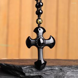 Pendant Necklaces BOEYCJR Black Obsidian Cross Necklace&Pendant Fashion Jewelry Energy Natural Stone Necklace For Men Or Women