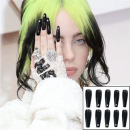 False Nails 24PCS Fake With Glue Rhinestones Long Detachable French Stick On Flame Coffin Press Art DIY Manicure Tool