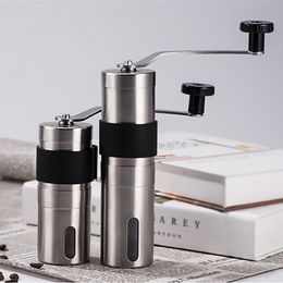 Manual Coffee Grinders 2 Size Manual Ceramic Coffee Grinder Stainless Steel Adjustable Coffee Bean Mill With Rubber Loop Ring Easy Clean Kitchen Tools 230324