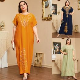 Ethnic Clothing Ramadan Vintage Summer Women Long Dress Islamic Muslim Abaya Arabic Maxi Robe Middle East Embroidery Beading Plus Size