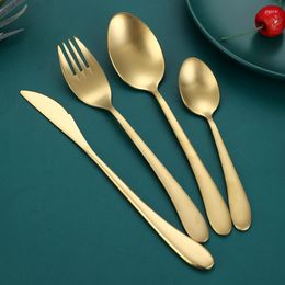 Dinnerware Sets 24Pcs Set Matte Gold Stainless Steel Cutlery Tea Spoon Fork Knife Tableware Silverware Kitchen Western Supplies Gift