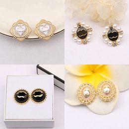 23ss 20style Mixed Brand Designer Double Letters Stud Simple 18K Gold Plated 925 Silver Circle Women Crystal Rhinestone Pearl Earring Wedding Party Jewerlry