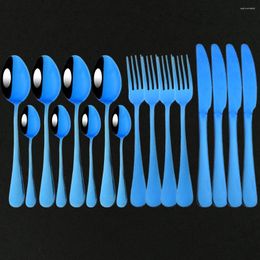 Dinnerware Sets Blue Stainless Steel Tableware Fork Spoon Knife Dinner Set Kitchen Mirror Flatware Cutlery Silverware 16Pcs