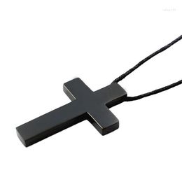 Pendant Necklaces 32x50mm Stainless Steel Simple Plain Cross Necklace With Rope Chain