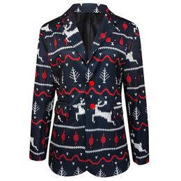 Men's Suits & Blazers Men Christmas Printed Suit Coats Casual Party Slim Blazer Long Sleeve Lapel Snowmen Adults Xmas Fancy