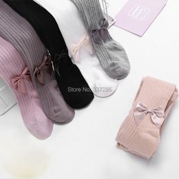 Footies 0-12Y Children Toddler Spring Autumn Winter Bowknot Tights Cotton Baby Girls Striped Pantyhose Child Kids Infant Knitted