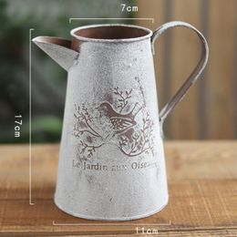 Vases Bird Print Flower Old Iron Vase Watering Pot Shape Easy To Store Home Decor Vintage Desktop Shabby Eco Friendly Crafts Garden