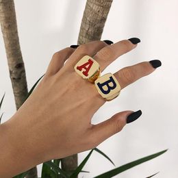 Cluster Rings Trendy Statement Large Rectangle Gold Colour Letter Ring For Women Geometrical Square Chunky Wide Metal